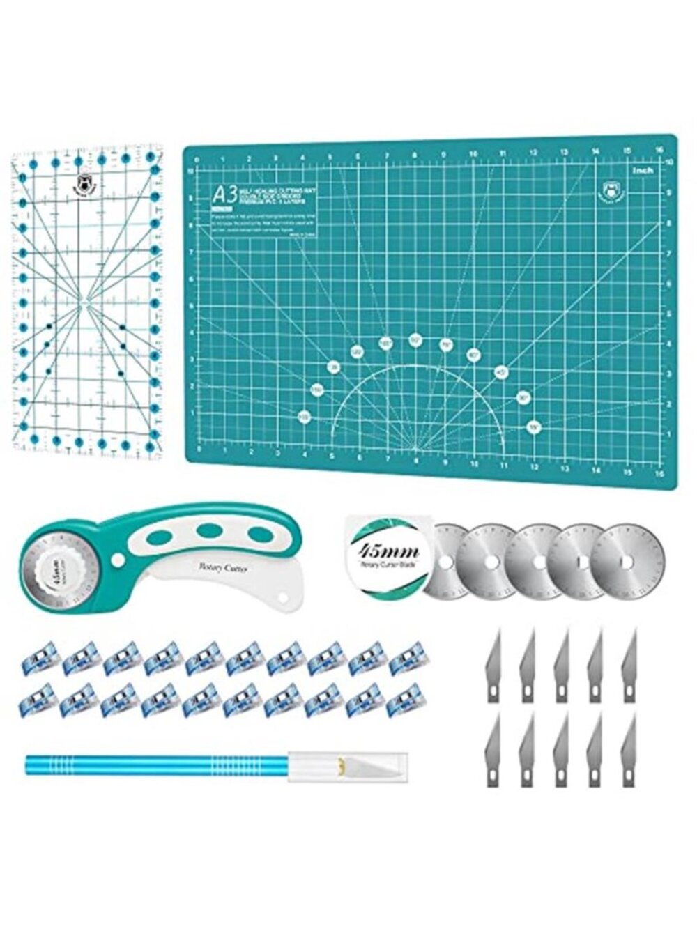 Tools Rotary Cutter Set - 45mm Fabric Cutter, 5 Extra Rotary Blades, A3 Cutting